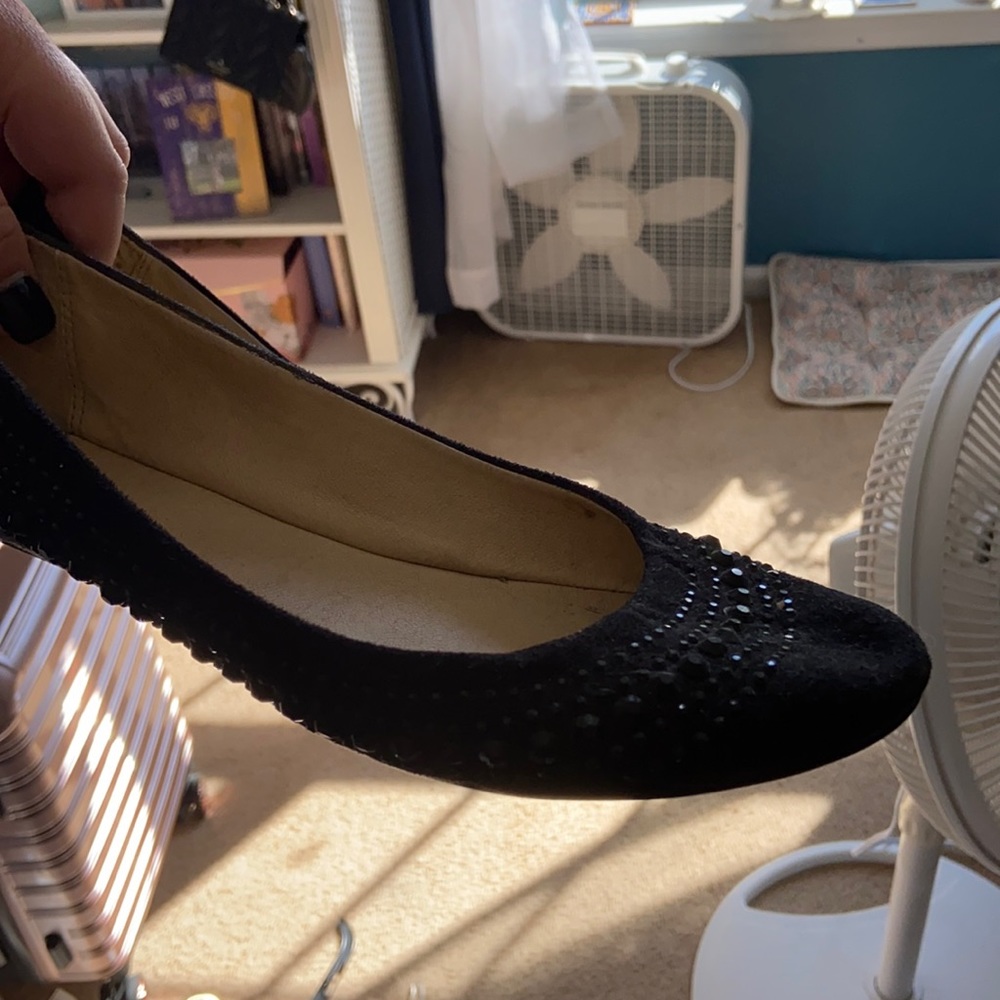 Size 10 Black Flats with Rhinestone Details
